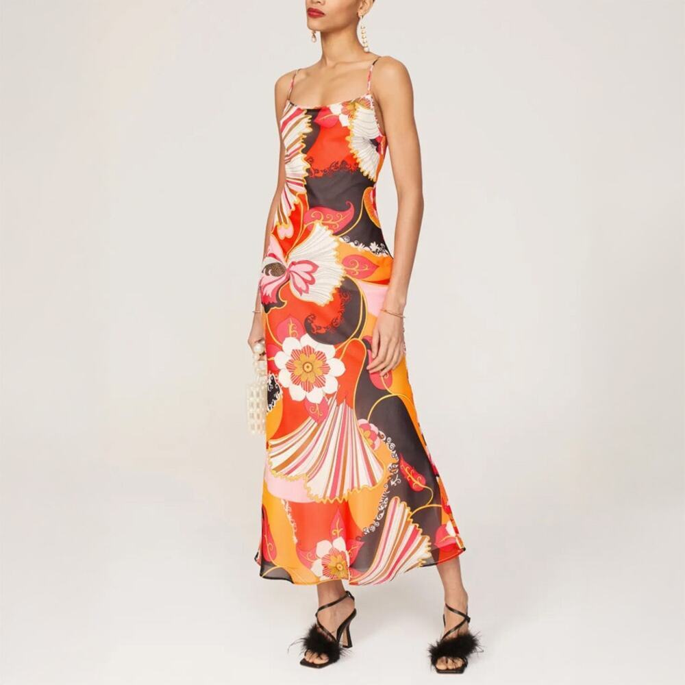 Ronny Kobo Retro Multicolor Maxi Slip Dress Size 6